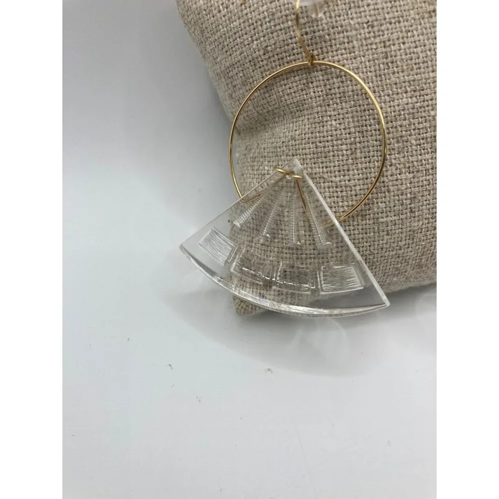 Unique Modern Earrings Drop‎ Dangle Clear Acrylic Textured Triangle 2.5